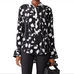 Equipment Eleonore Floral Printed Half Button Down Silk Blouse Black White Sz XS